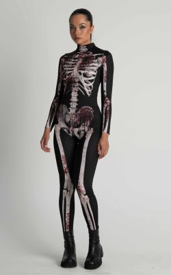 Bloody Skeleton Halloween Costume Women, Get Your Spooky Vibes with This Halloween full Body Suit