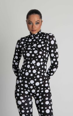 Polkadot Sexy Bodysuit - Edgy Black and White Design