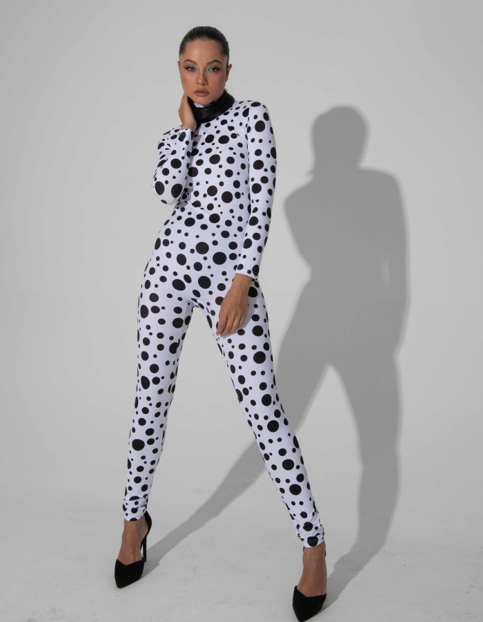 Funky Black and White Polkadot Sexy Bodysuit for Women